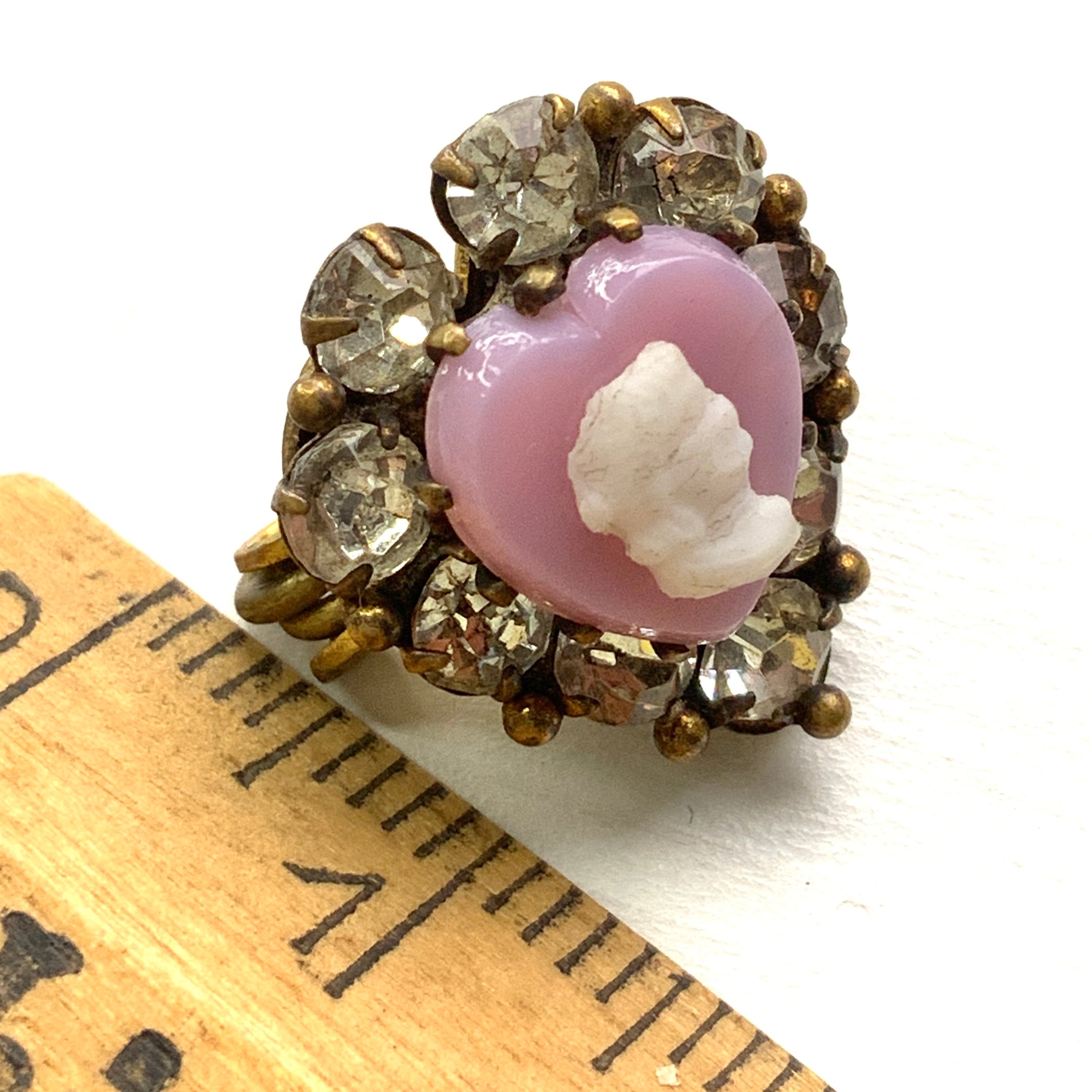 ANTIQUE VICTORIAN Pink Heart x Cameo Mini Brooch アンティーク ヴィクトリアン ピンクハート カメオ ミニブローチ