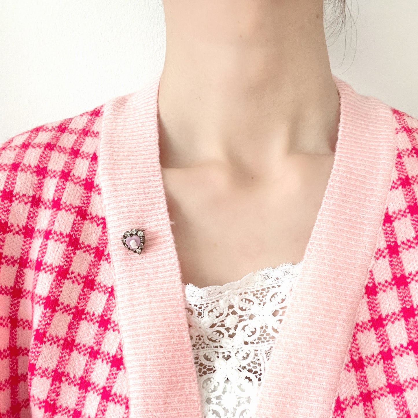 ANTIQUE VICTORIAN Pink Heart x Cameo Mini Brooch アンティーク ヴィクトリアン ピンクハート カメオ ミニブローチ