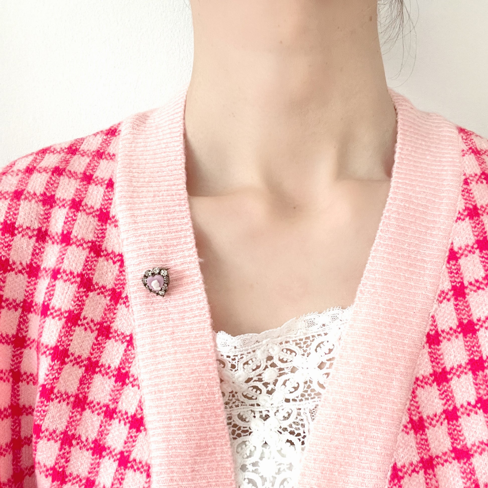 ANTIQUE VICTORIAN Pink Heart x Cameo Mini Brooch アンティーク ヴィクトリアン ピンクハート カメオ ミニブローチ