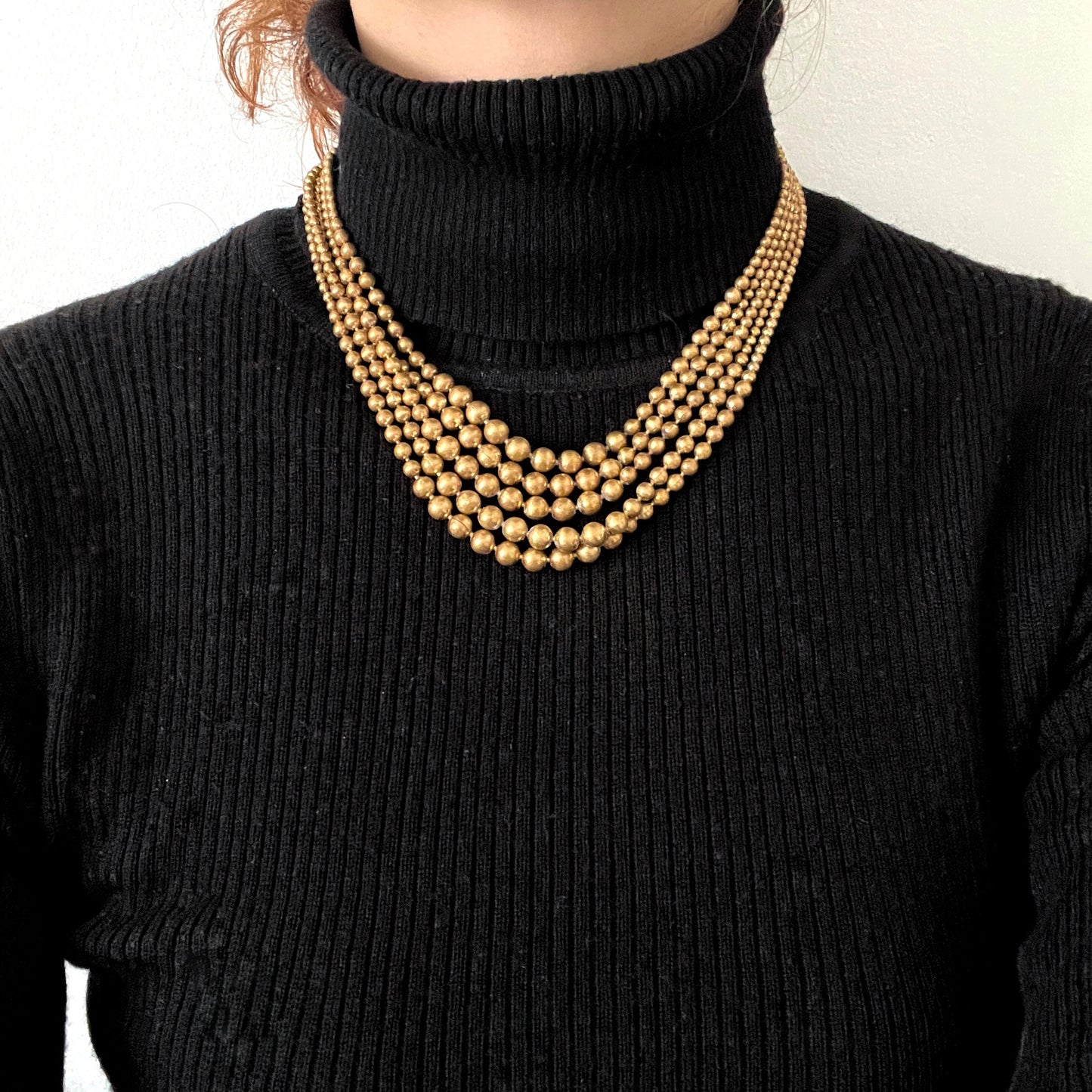 ANTIQUE 5-strand Gold Tone Brass Ball Chain Necklace