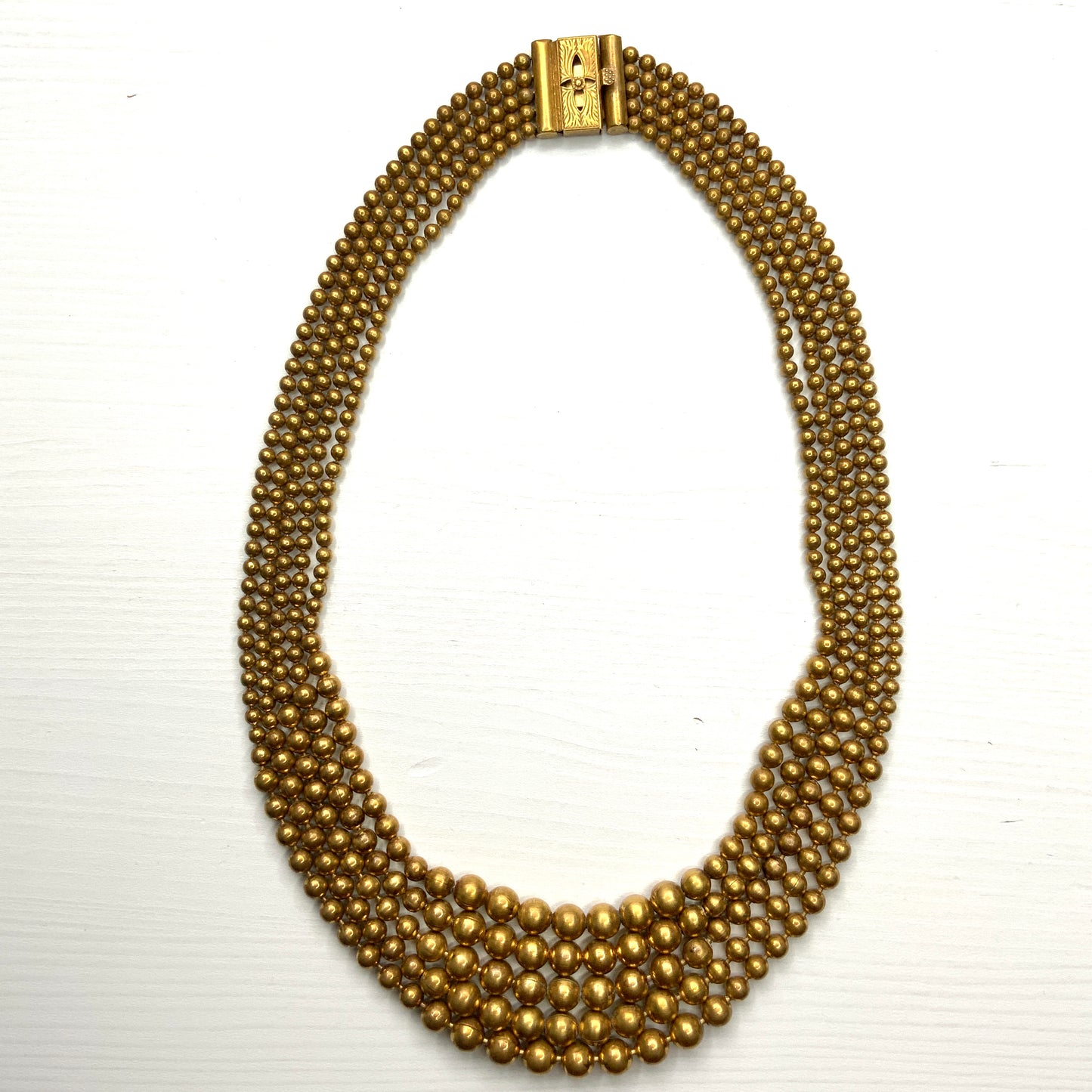 ANTIQUE 5-strand Gold Tone Brass Ball Chain Necklace