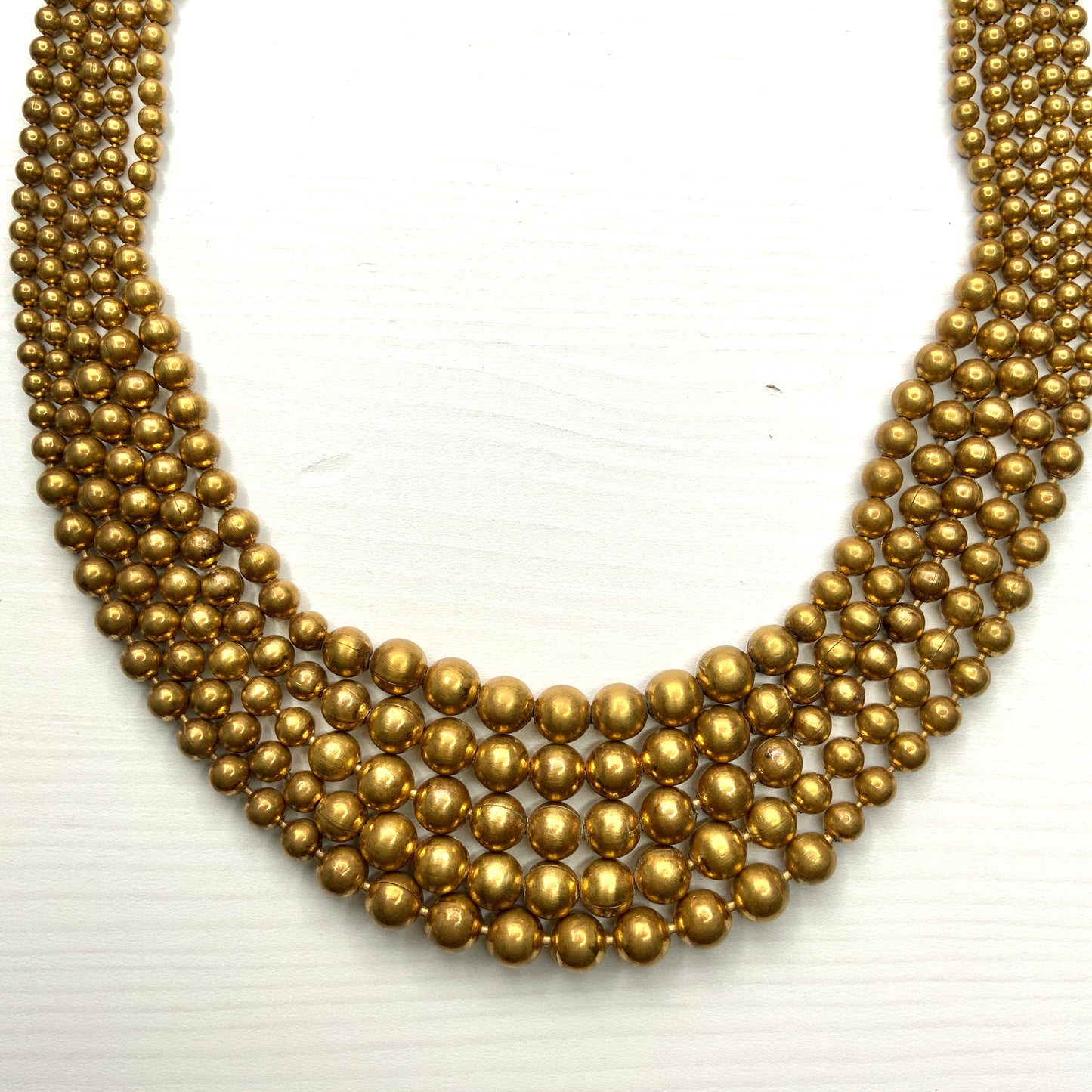 ANTIQUE 5-strand Gold Tone Brass Ball Chain Necklace