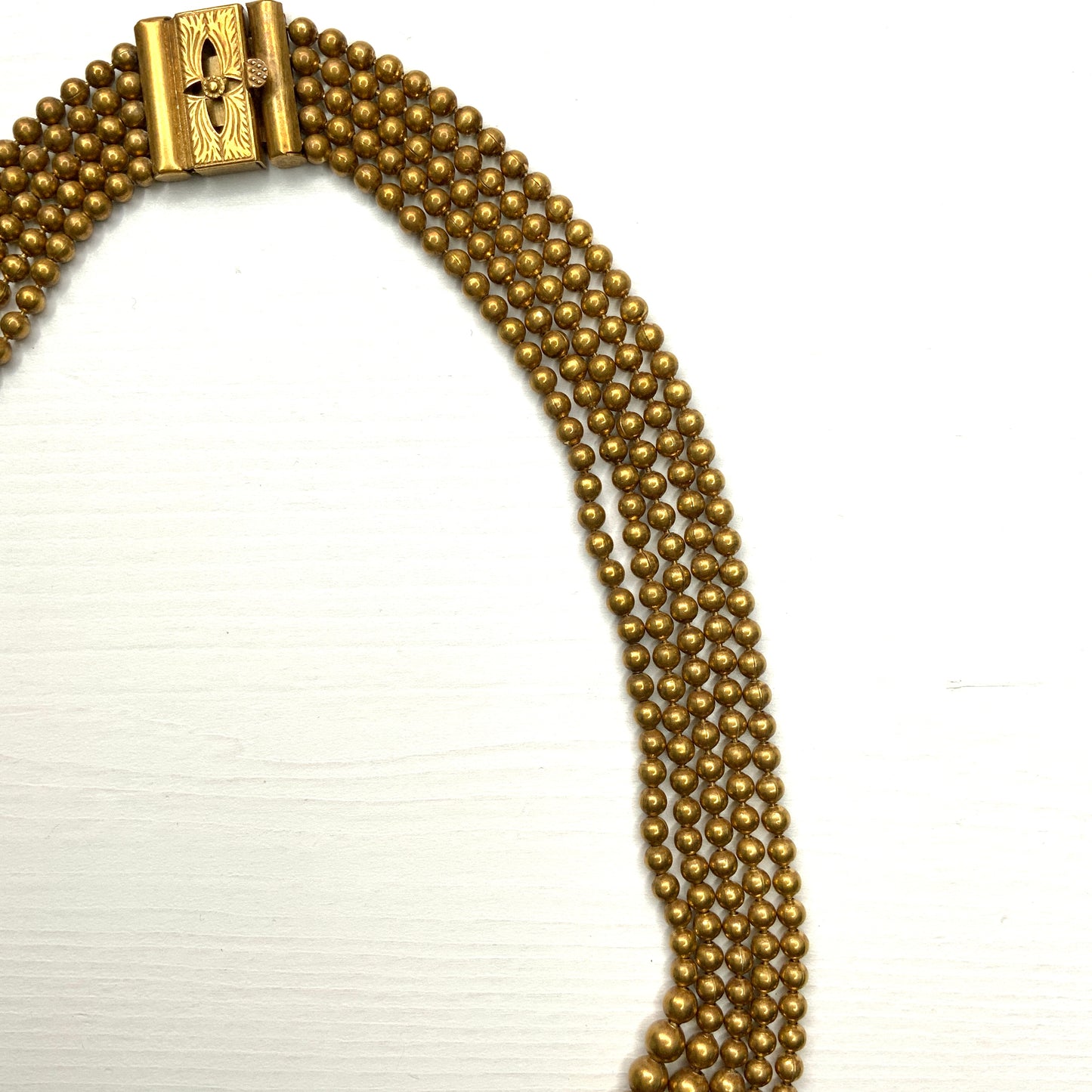ANTIQUE 5-strand Gold Tone Brass Ball Chain Necklace