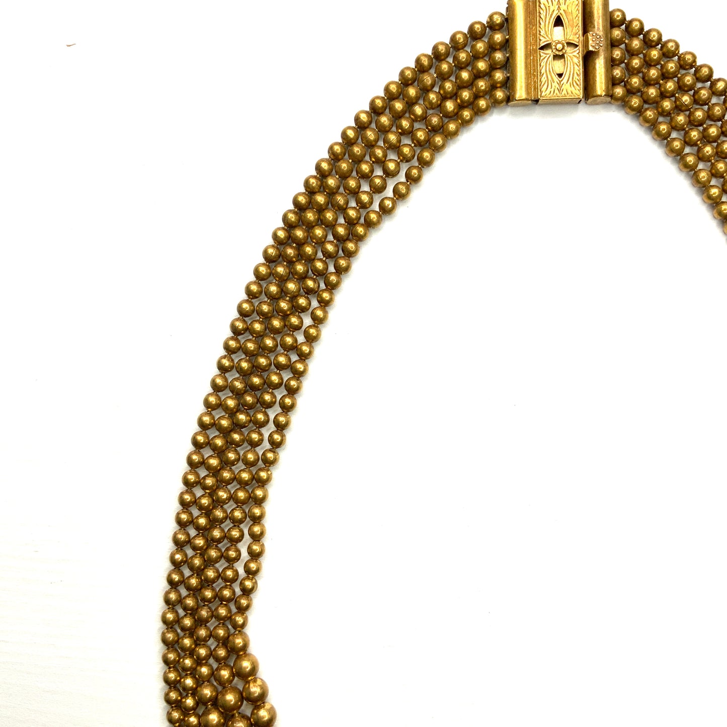ANTIQUE 5-strand Gold Tone Brass Ball Chain Necklace