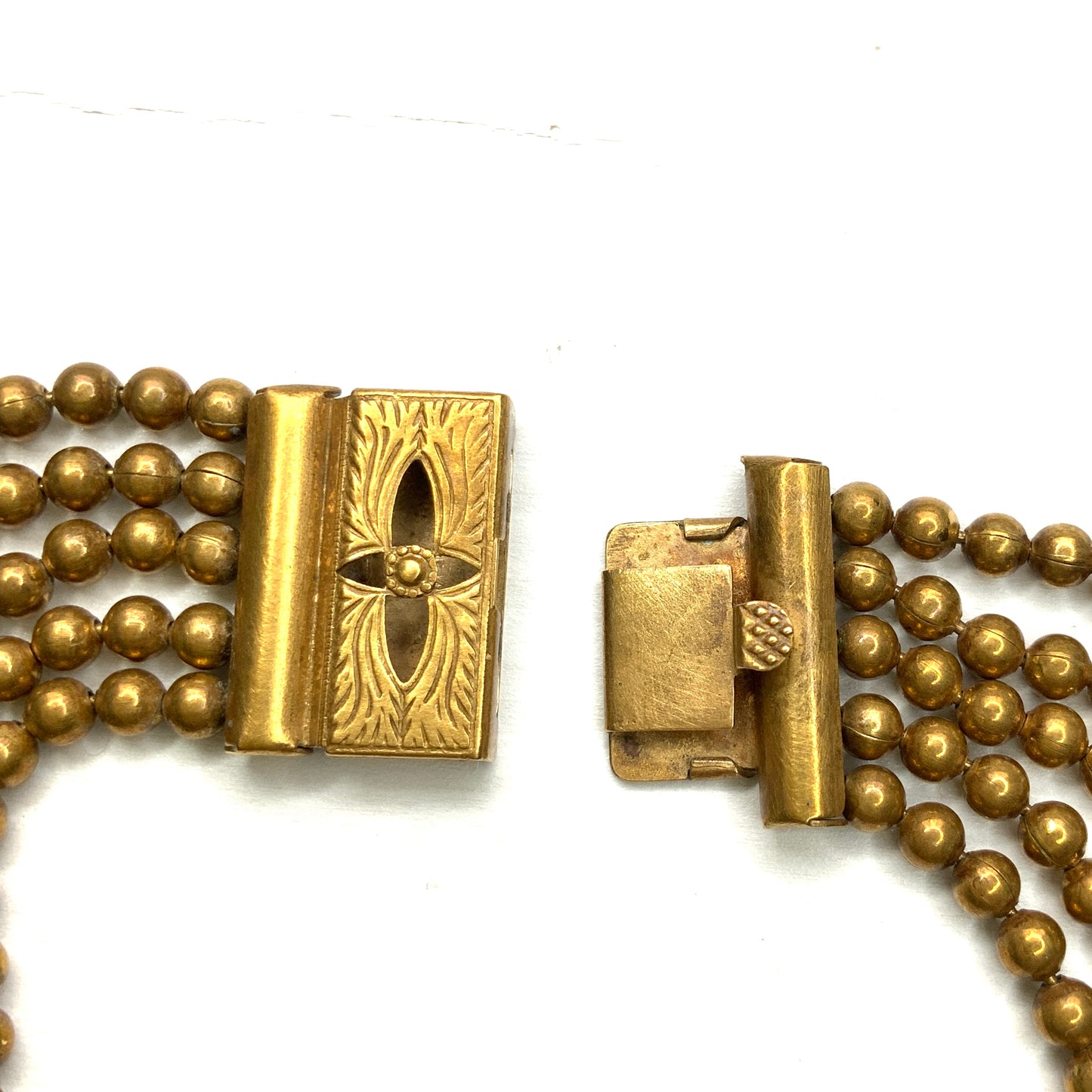 ANTIQUE 5-strand Gold Tone Brass Ball Chain Necklace