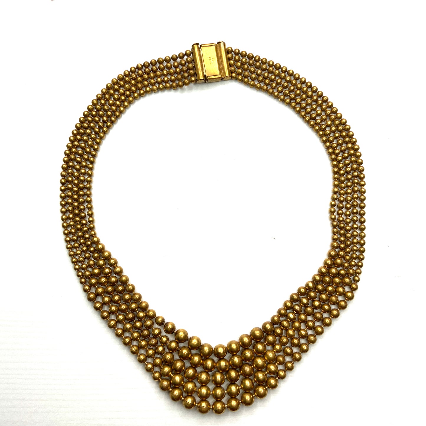 ANTIQUE 5-strand Gold Tone Brass Ball Chain Necklace