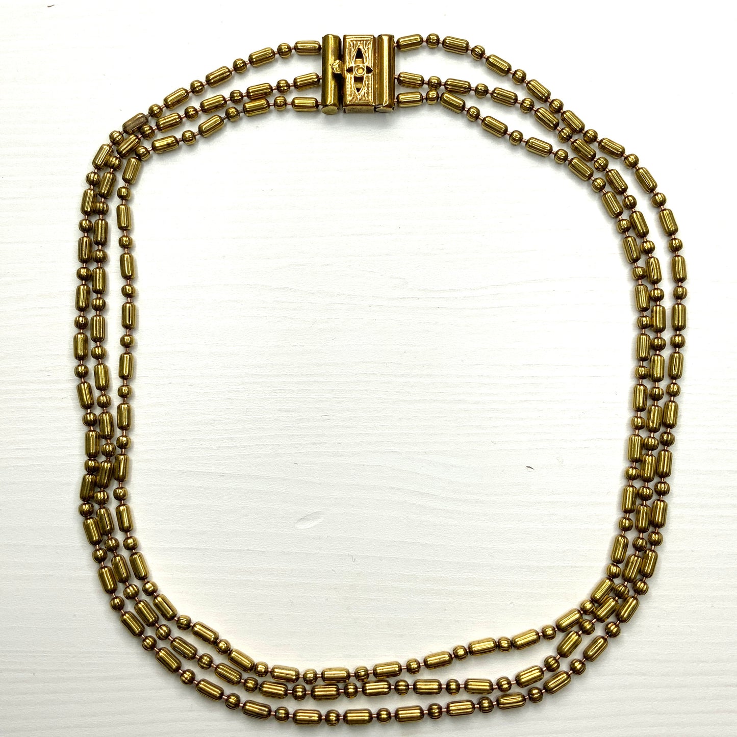 VINTAGE 1930's 3-strand Gold Tone Bead Ball Chain Necklace