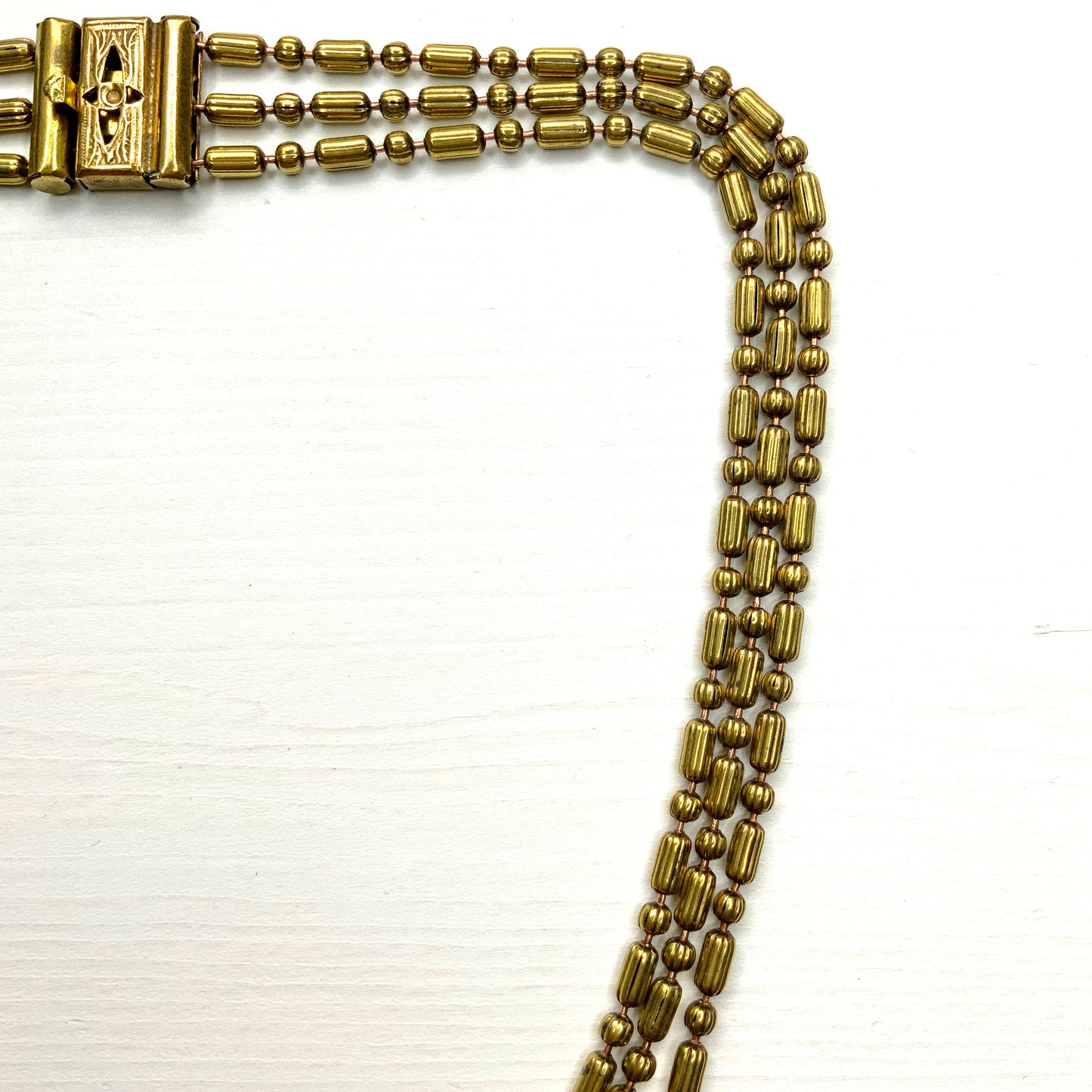 VINTAGE 1930's 3-strand Gold Tone Bead Ball Chain Necklace