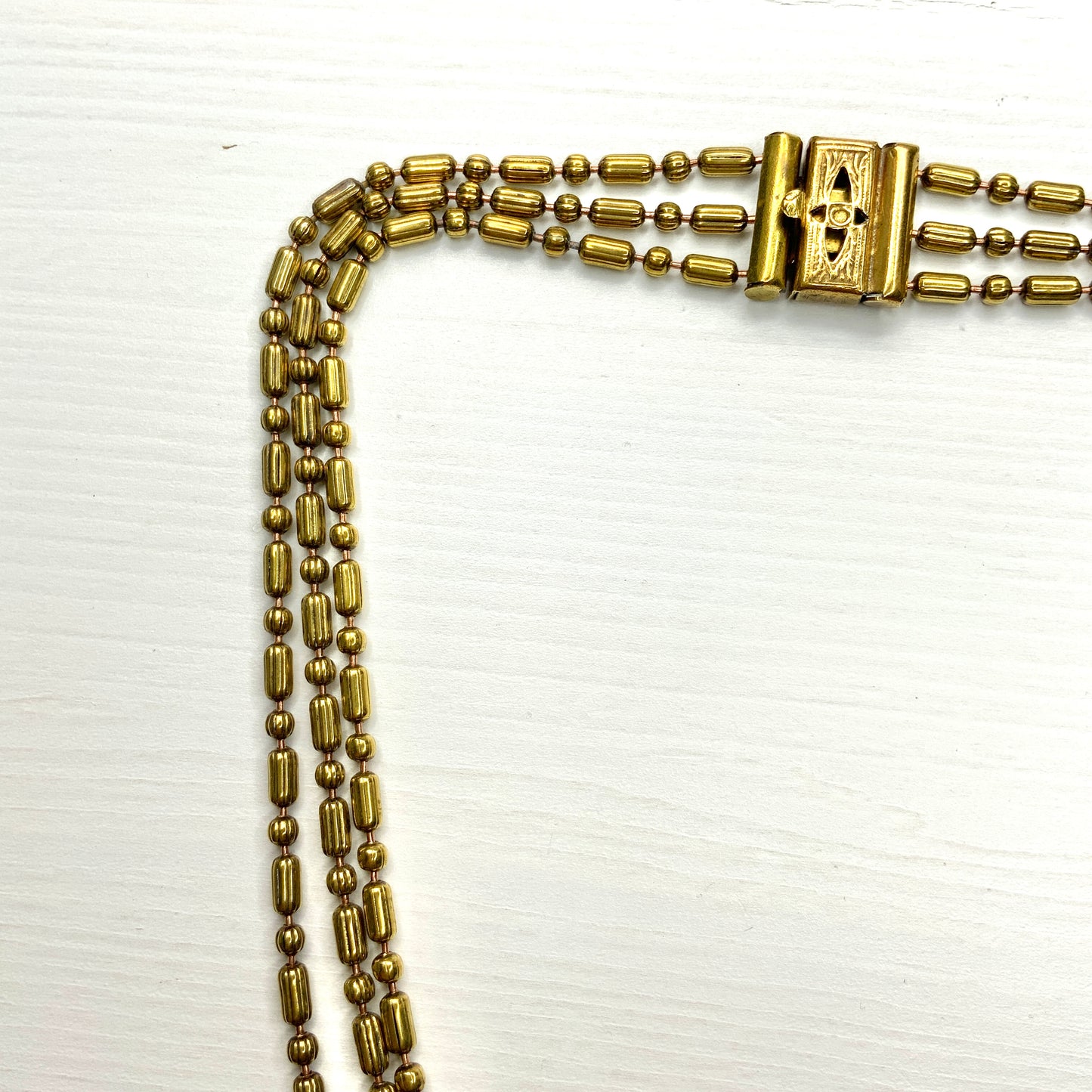 VINTAGE 1930's 3-strand Gold Tone Bead Ball Chain Necklace