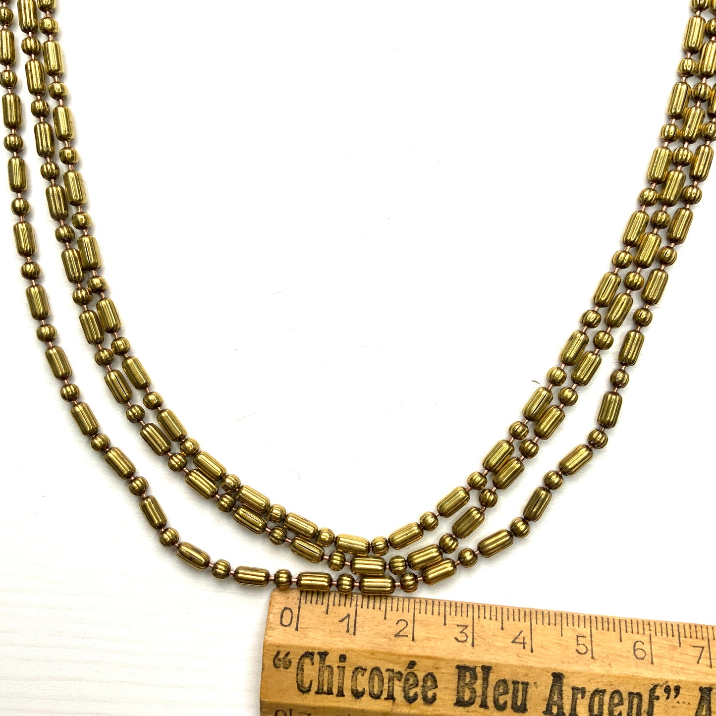 VINTAGE 1930's 3-strand Gold Tone Bead Ball Chain Necklace
