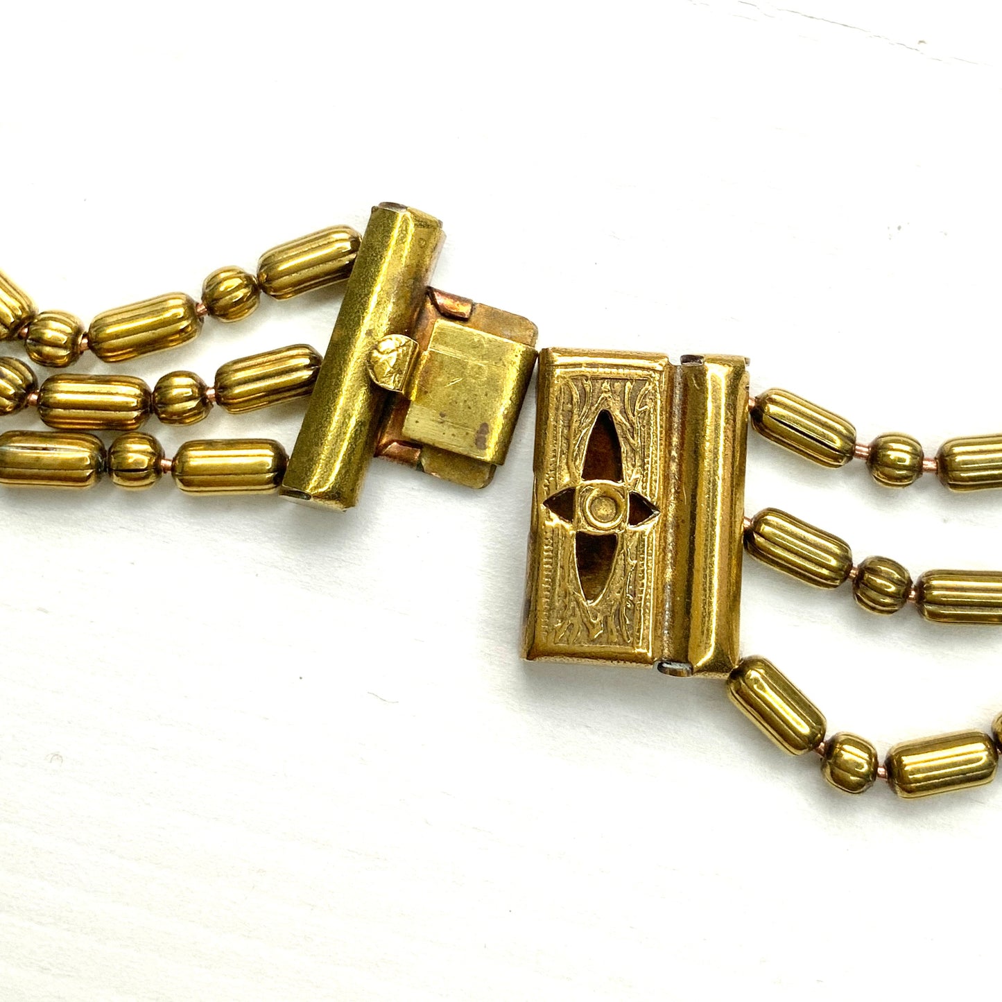 VINTAGE 1930's 3-strand Gold Tone Bead Ball Chain Necklace