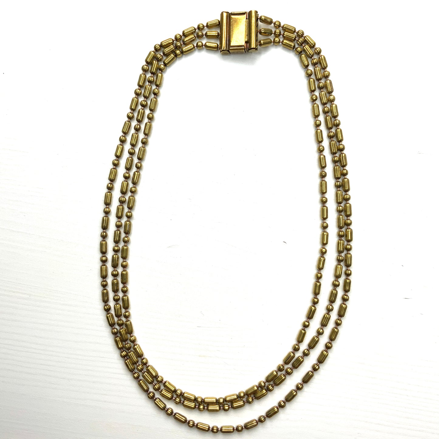 VINTAGE 1930's 3-strand Gold Tone Bead Ball Chain Necklace