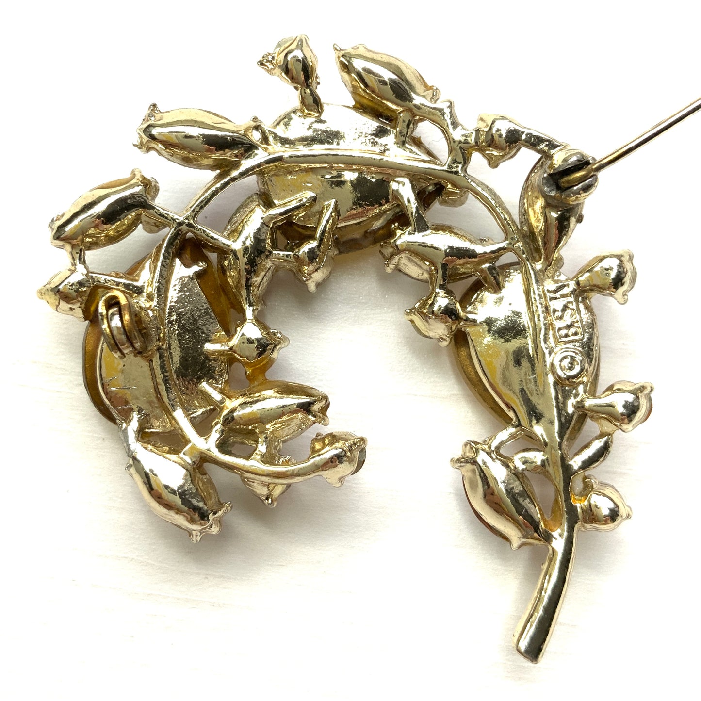 VINTAGE BSK Orange Frosted Glass Rose Brooch