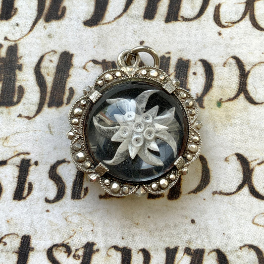 VINTAGE 1920s Reverse Carved Edelweiss Silver Brooch & Pendant Top