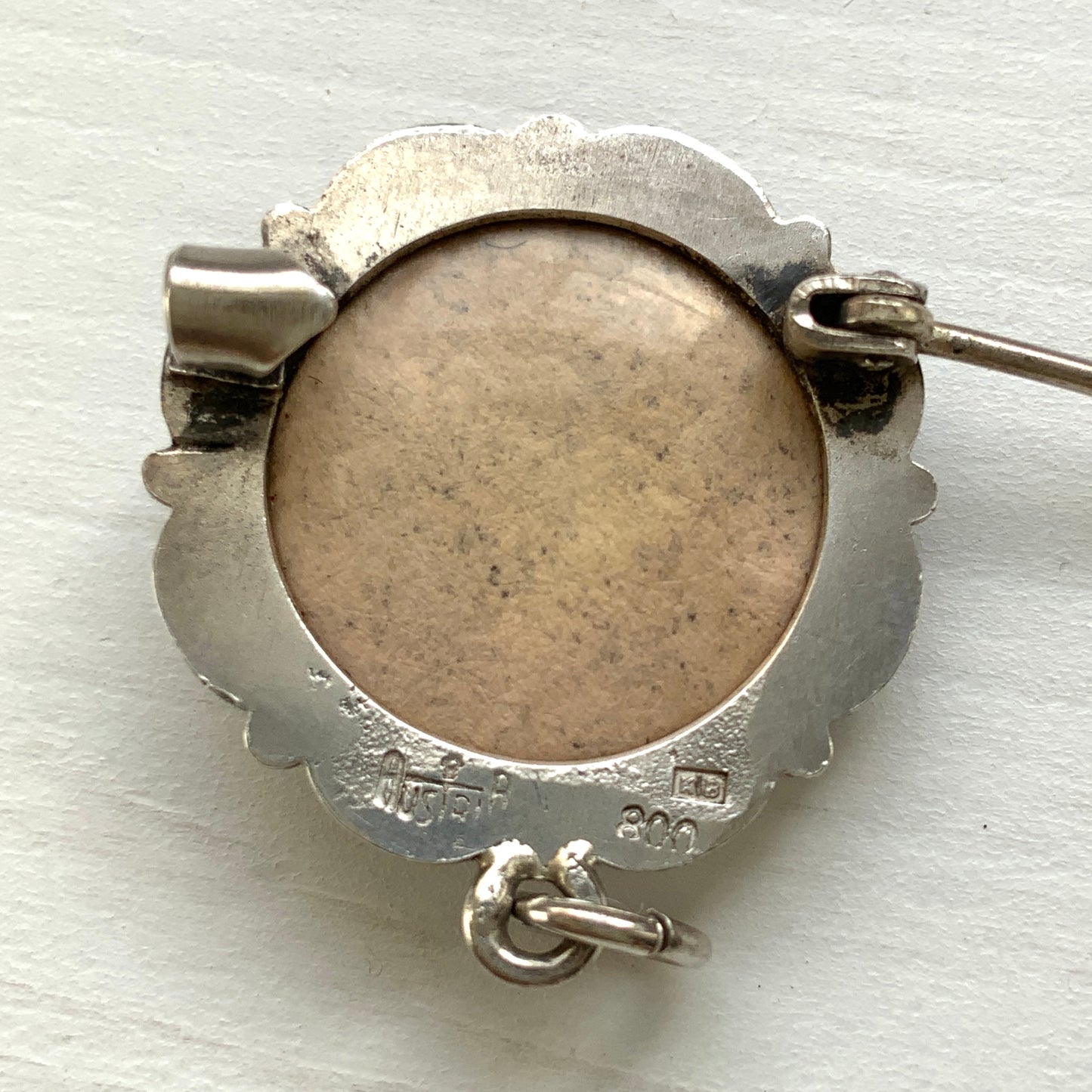 VINTAGE 1920s Reverse Carved Edelweiss Silver Brooch & Pendant Top
