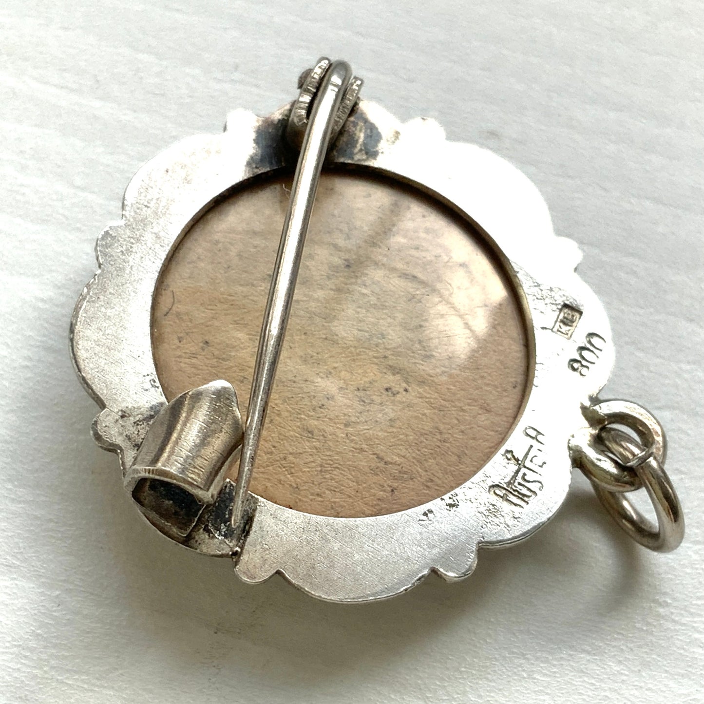 VINTAGE 1920s Reverse Carved Edelweiss Silver Brooch & Pendant Top