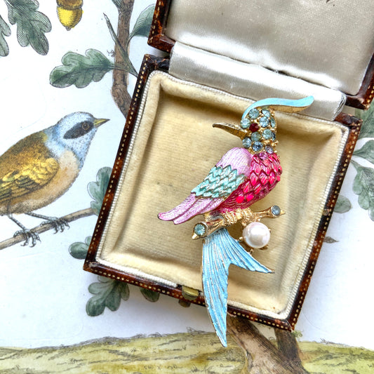 VINTAGE 1960s Colourful Enamel Parrot Bird on Branch Brooch