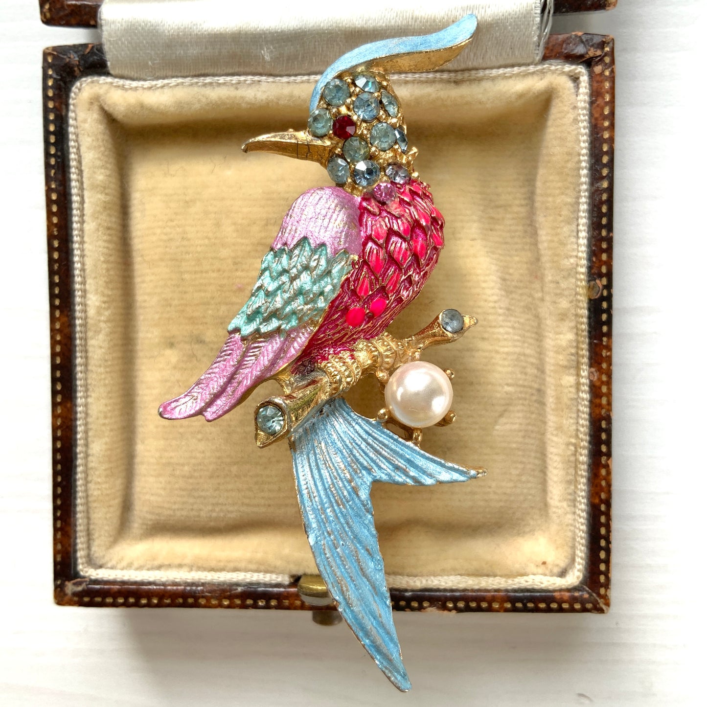 VINTAGE 1960s Colourful Enamel Parrot Bird on Branch Brooch