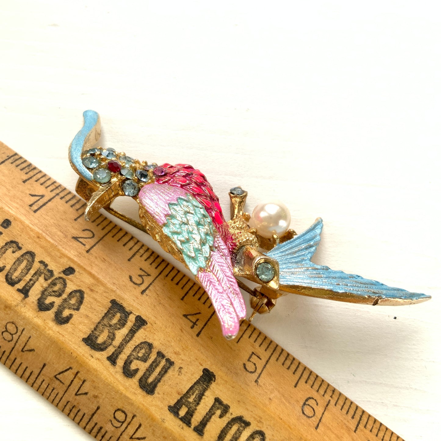 VINTAGE 1960s Colourful Enamel Parrot Bird on Branch Brooch