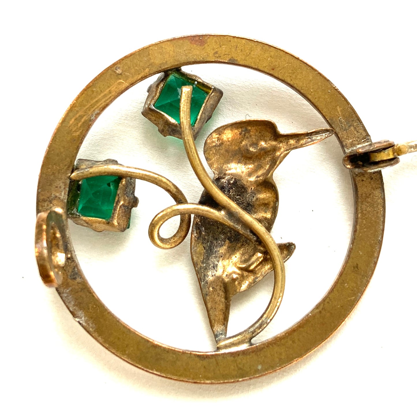 VINTAGE ART DECO Gold Ring & Kingfisher Bird Green Glass Brooch
