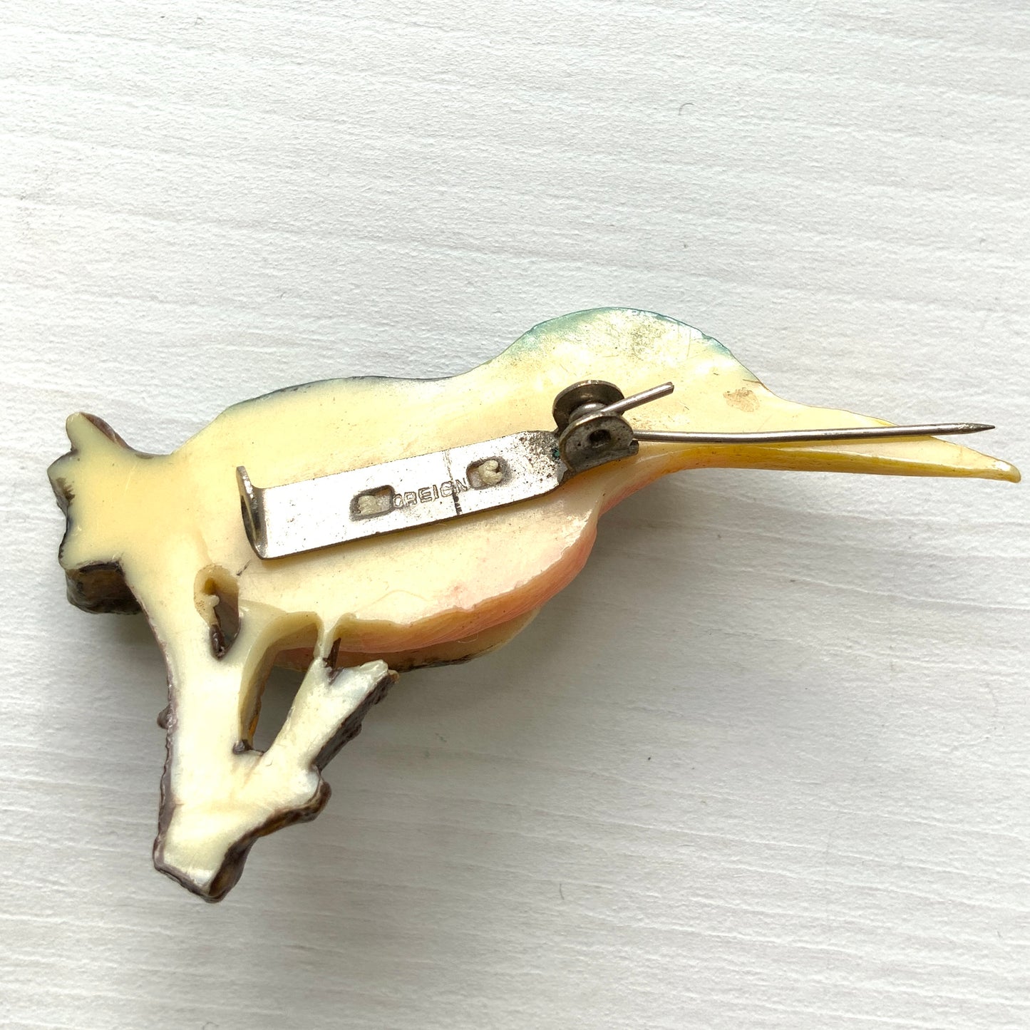 VINTAGE 1930s Colourful Celluloid Kingfisher Brooch