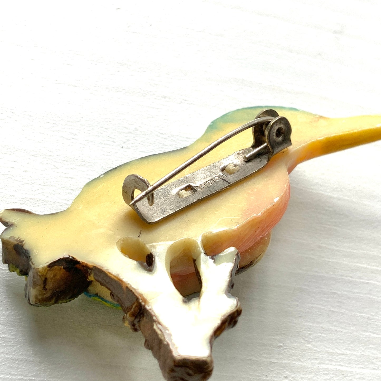 VINTAGE 1930s Colourful Celluloid Kingfisher Brooch