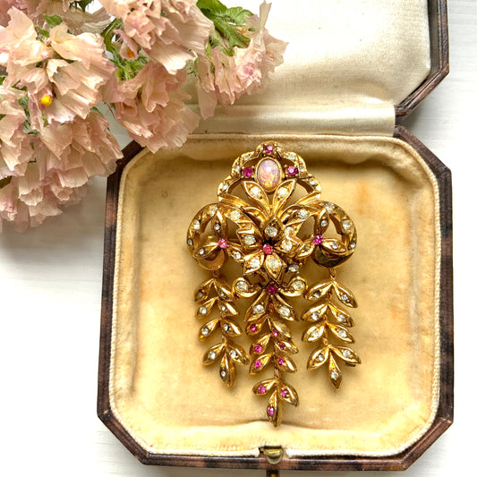 VINTAGE Gold-Tone Branch Brooch with Pink Rhinestones