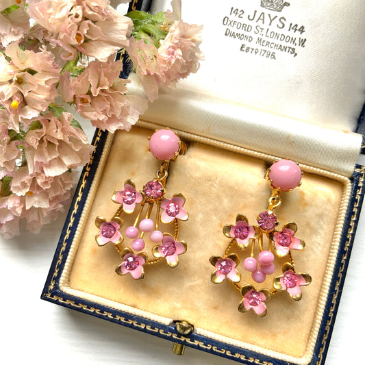 ヴィンテージ 1950年代 ピンク エナメル お花 スクリューイヤリング