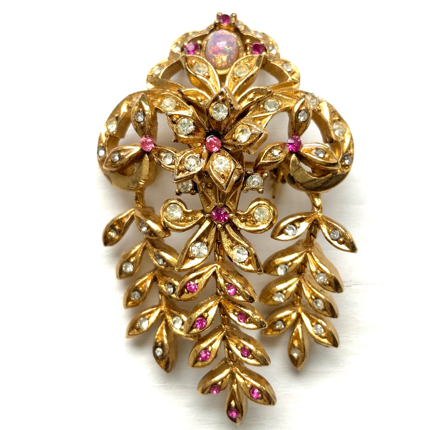 VINTAGE Gold-Tone Branch Brooch with Pink Rhinestones