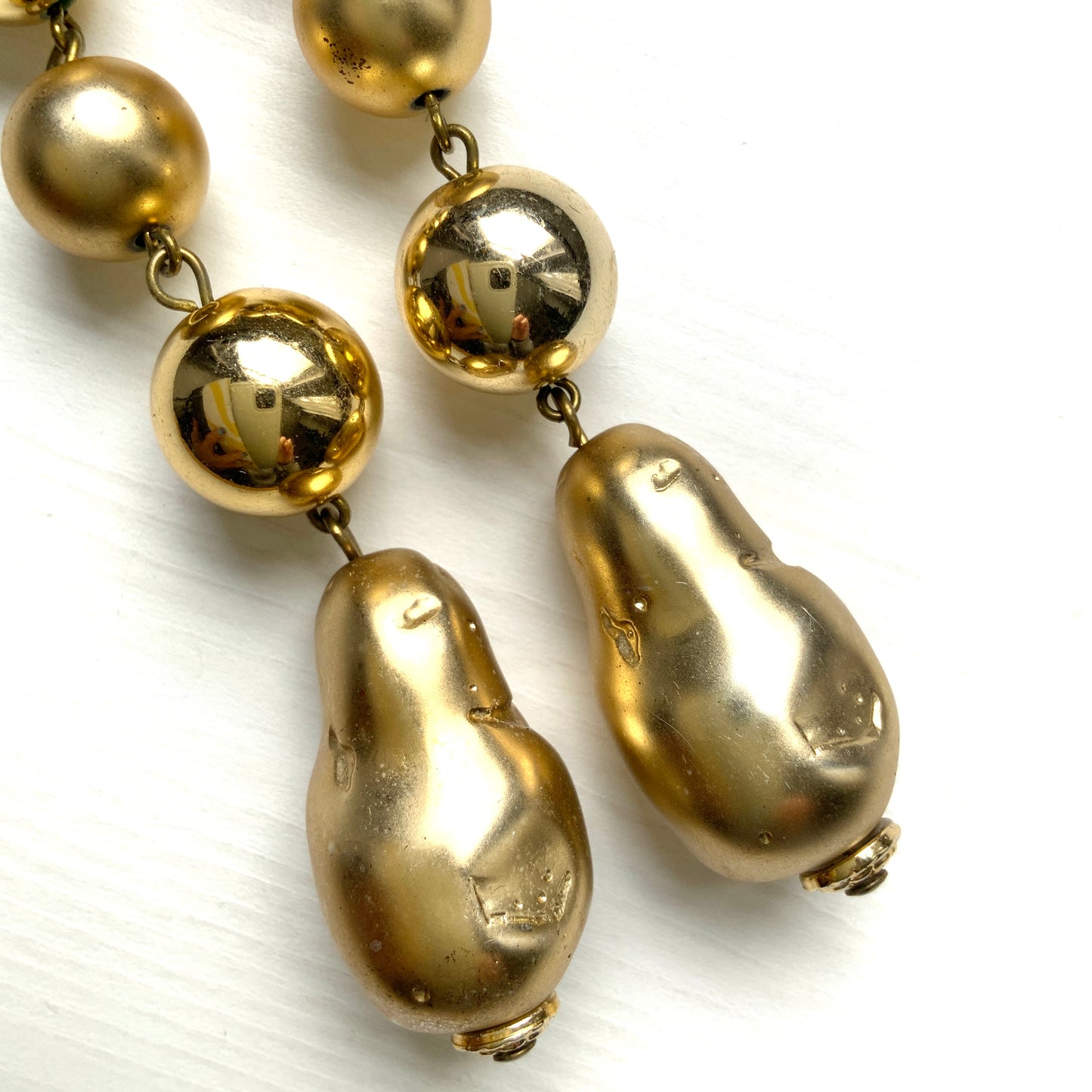 VINTAGE Gold Baroque Faux Pearl Dangle Clip-On Earrings