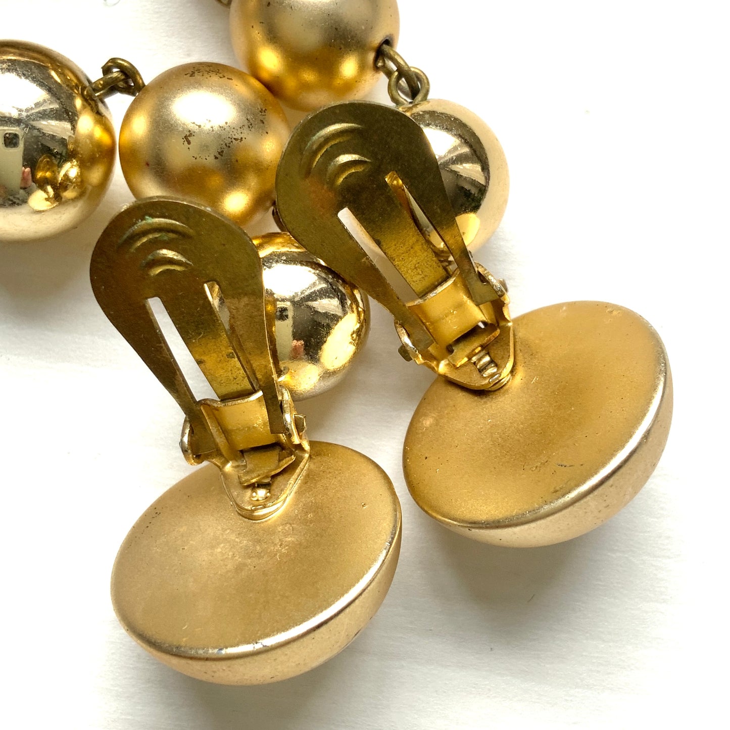 VINTAGE Gold Baroque Faux Pearl Dangle Clip-On Earrings