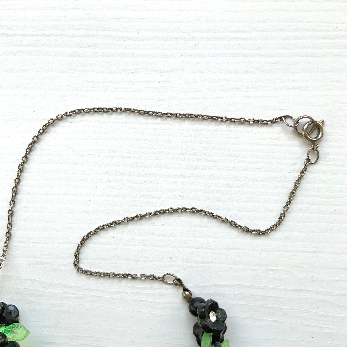 VINTAGE Black Plastic Flower Beads Necklace