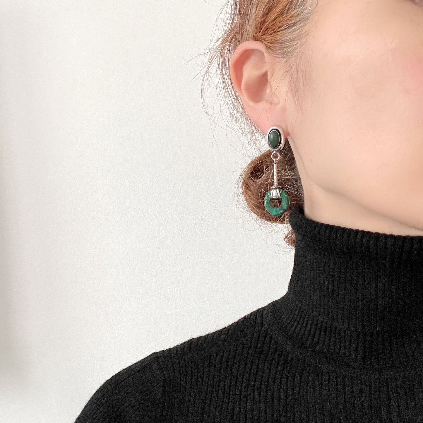 VINTAGE 1990s ILARIA PERU Malachite & Sterling Silver Dangle Earrings