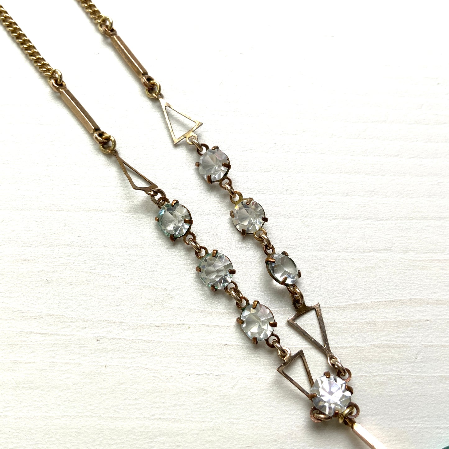 VINTAGE 1920s ART DECO Aqua Blue Glass Heart Necklace, ヴィンテージ 1920年代 アールデコ アクアブルーガラスハートネックレス