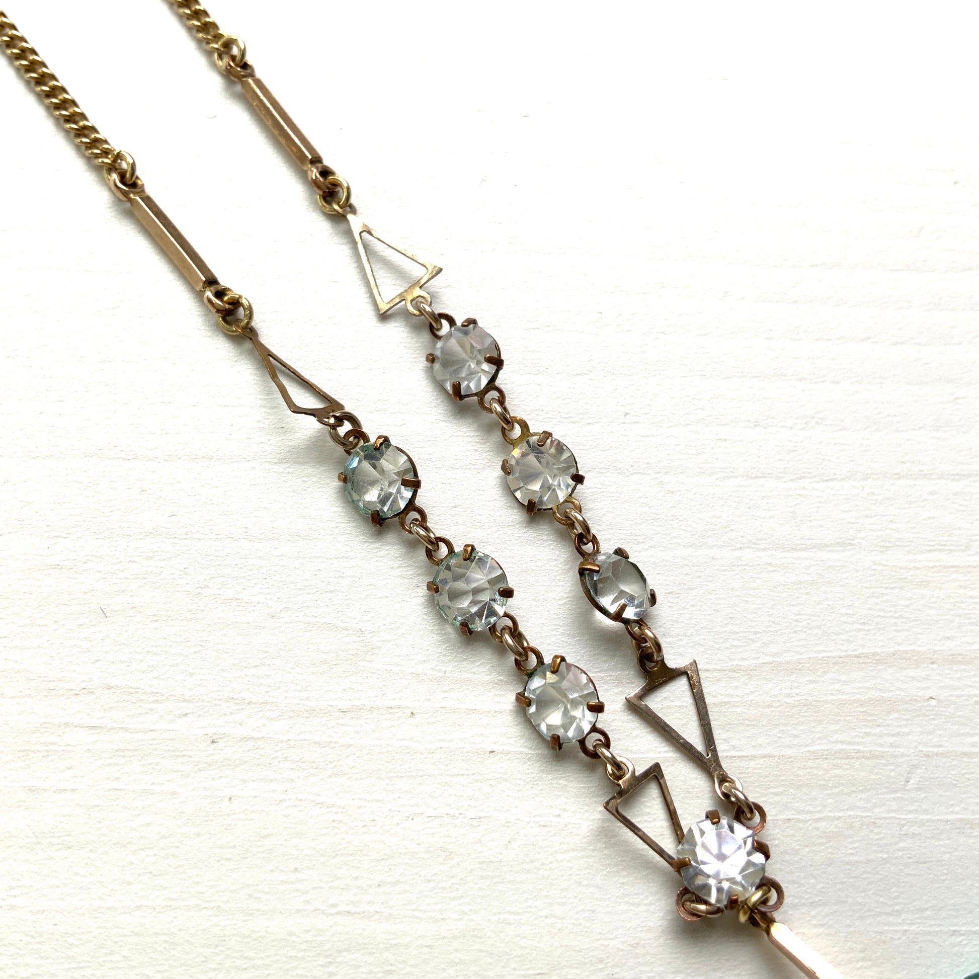 VINTAGE 1920s ART DECO Aqua Blue Glass Heart Necklace, ヴィンテージ 1920年代 アールデコ アクアブルーガラスハートネックレス