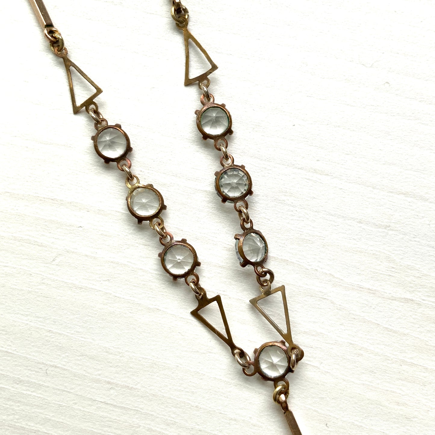 VINTAGE 1920s ART DECO Aqua Blue Glass Heart Necklace, ヴィンテージ 1920年代 アールデコ アクアブルーガラスハートネックレス