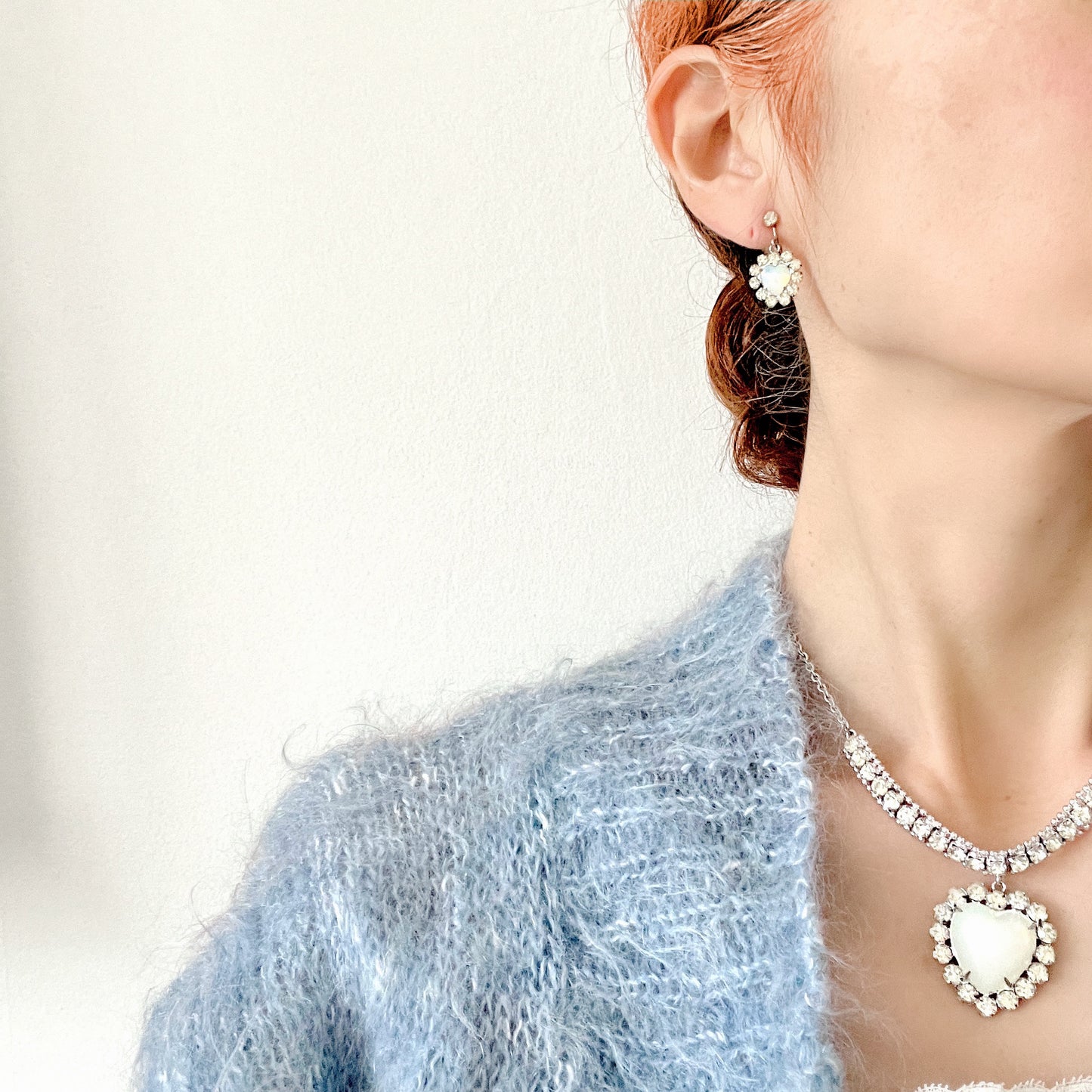 VINTAGE 1950s Opaline Glass Heart Drop Screw Back Earrings ヴィンテージ 1950年代 オパリングラス ハートイヤリング