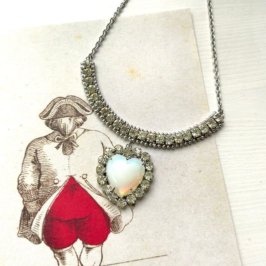 VINTAGE 1950s Opaline Glass Heart Necklace ヴィンテージ 1950年代 オパリングラス ハートネックレス