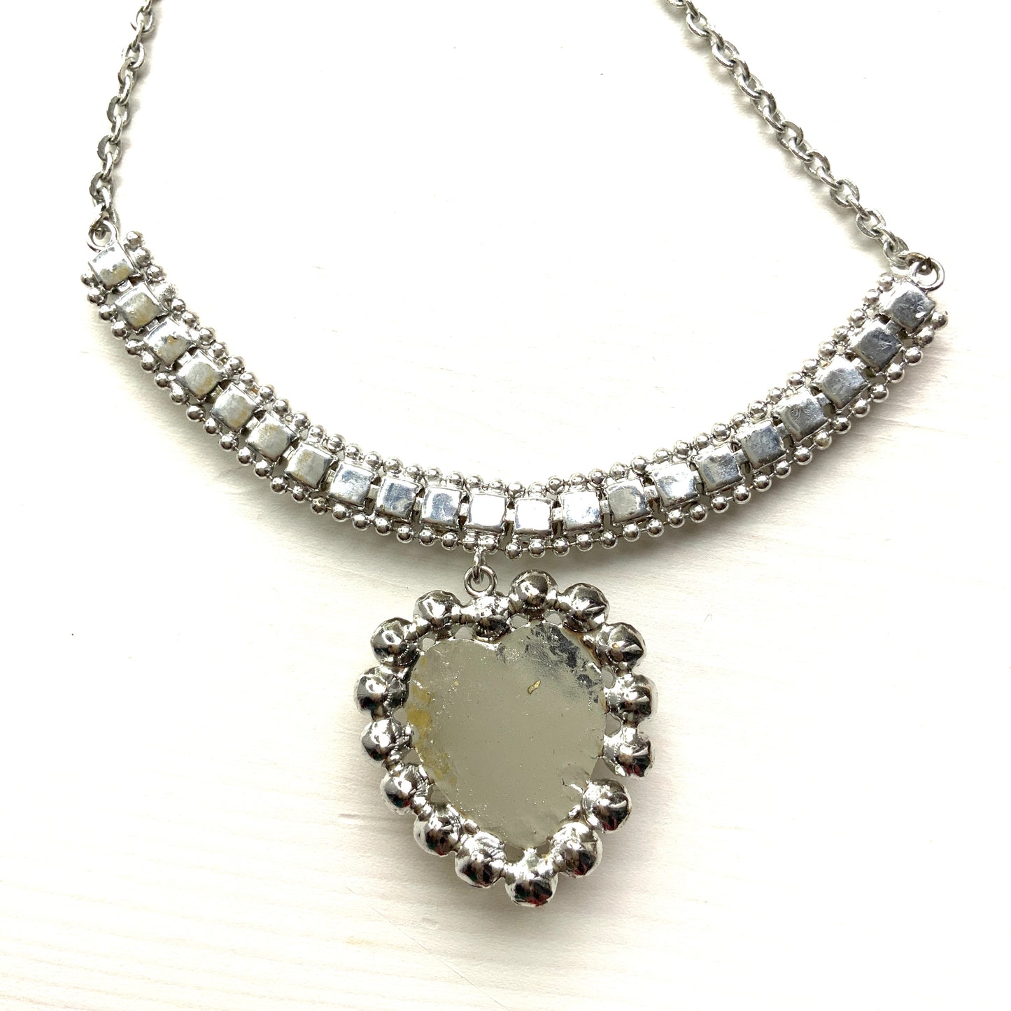 VINTAGE 1950s Opaline Glass Heart Necklace ヴィンテージ 1950年代 オパリングラス ハートネックレス
