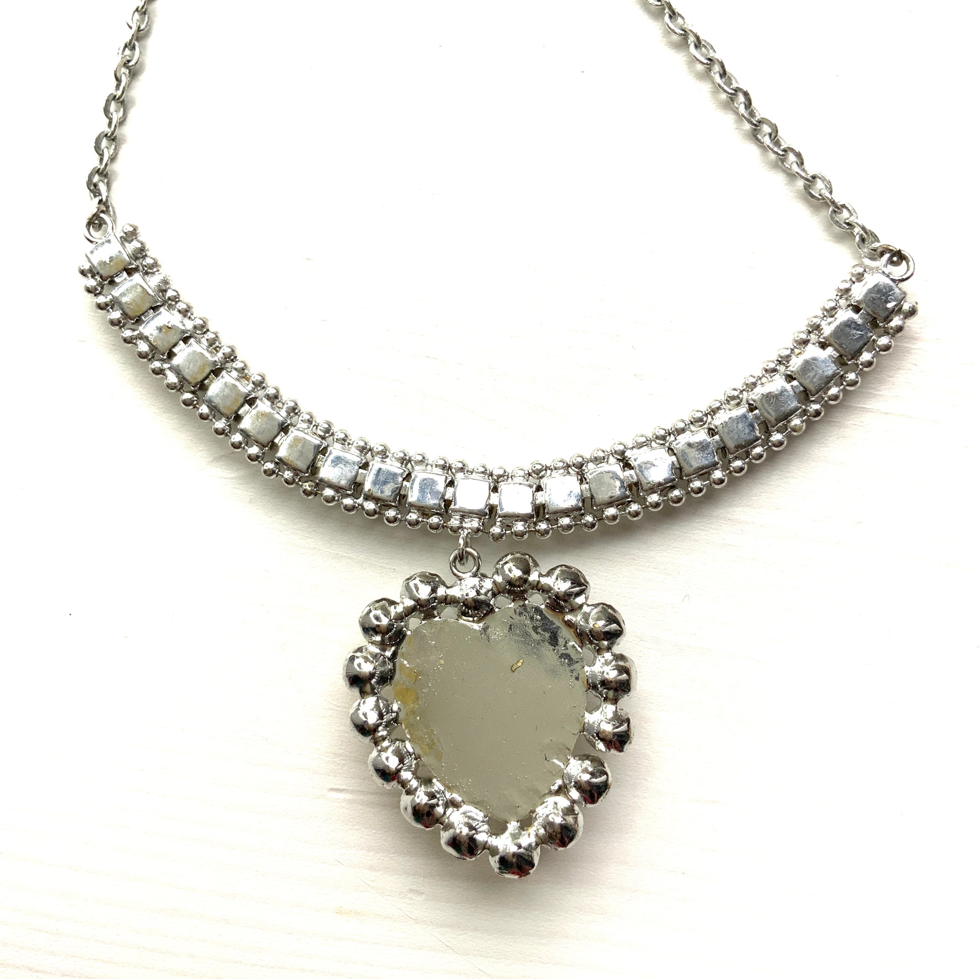 VINTAGE 1950s Opaline Glass Heart Necklace ヴィンテージ 1950年代 オパリングラス ハートネックレス