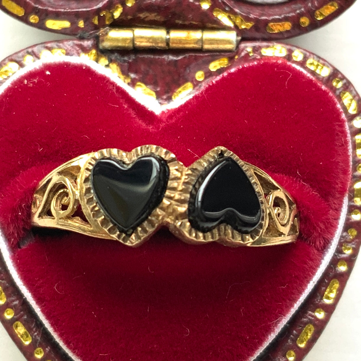 VINTAGE 9ct Gold Onyx Double Heart Ring ヴィンテージ 9金ゴールド オニキス ダブルハートリング