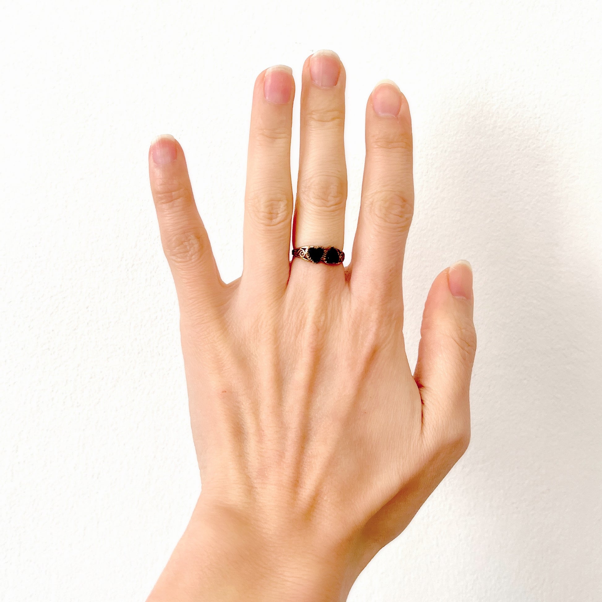 VINTAGE 9ct Gold Onyx Double Heart Ring ヴィンテージ 9金ゴールド オニキス ダブルハートリング