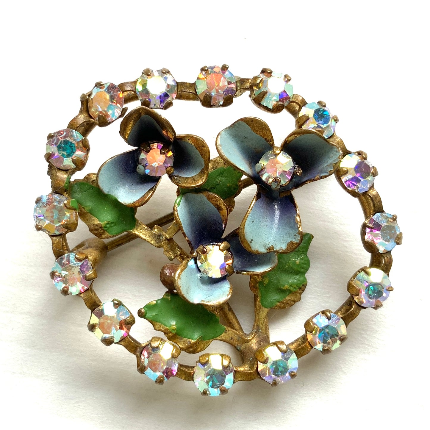 VINTAGE Enamel Violet & Aurora Borealis Brooch