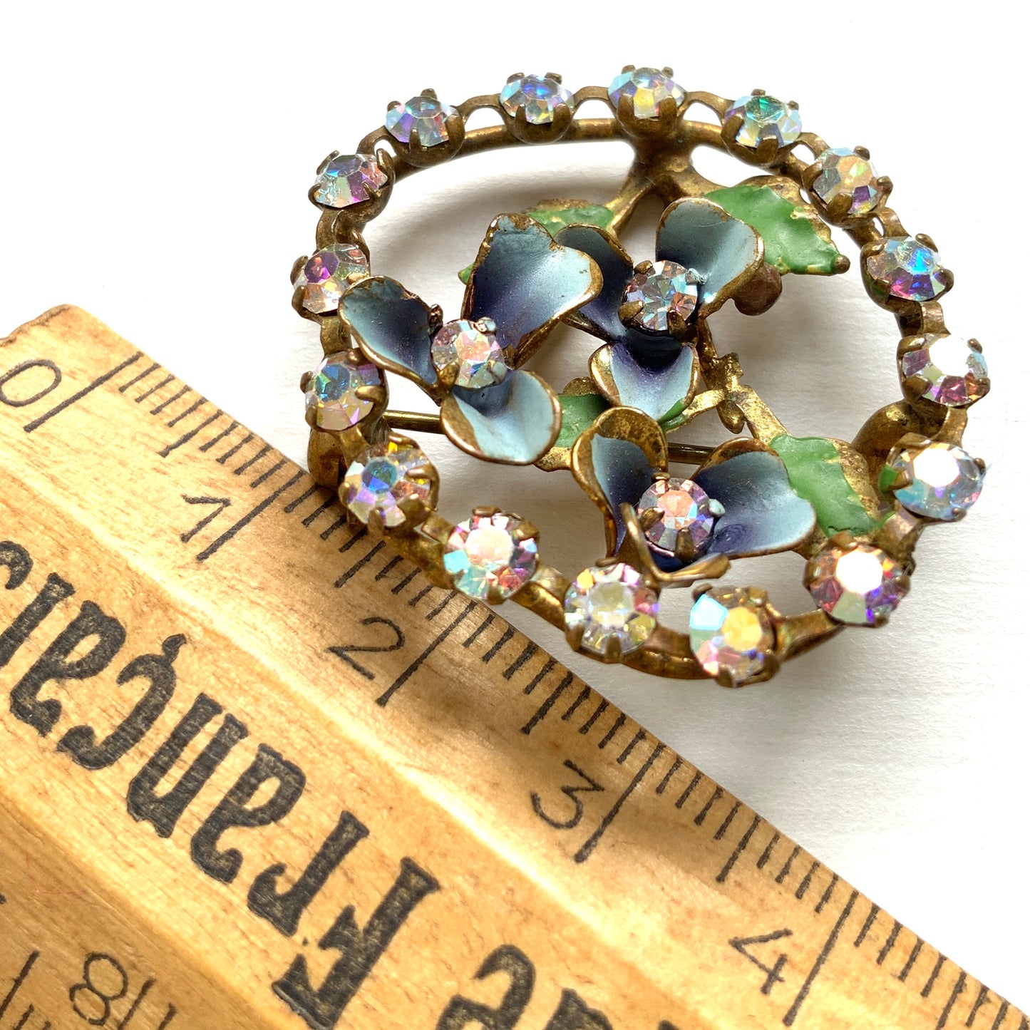 VINTAGE Enamel Violet & Aurora Borealis Brooch