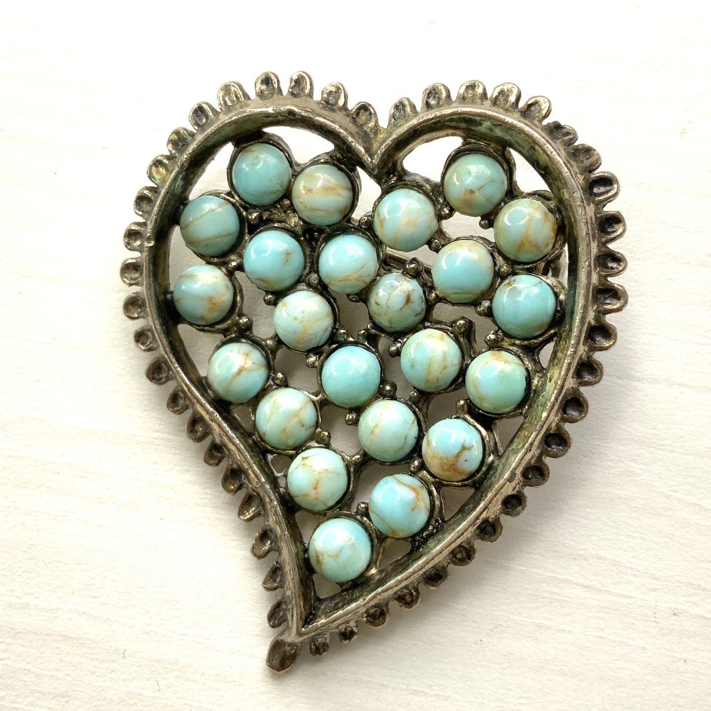 VINTAGE 1950-1960s Faux Turquoise Heart Brooch ヴィンテージ フェイクターコイズ ハート ブローチ