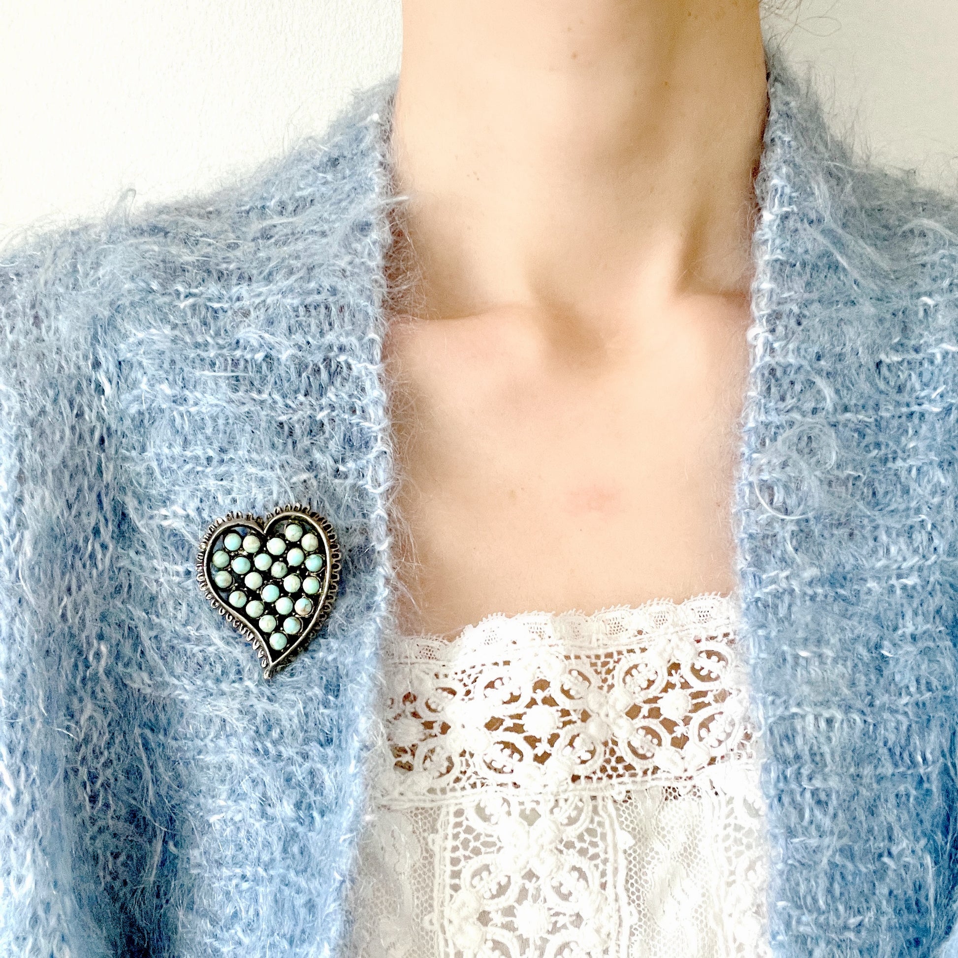 VINTAGE 1950-1960s Faux Turquoise Heart Brooch ヴィンテージ フェイクターコイズ ハート ブローチ