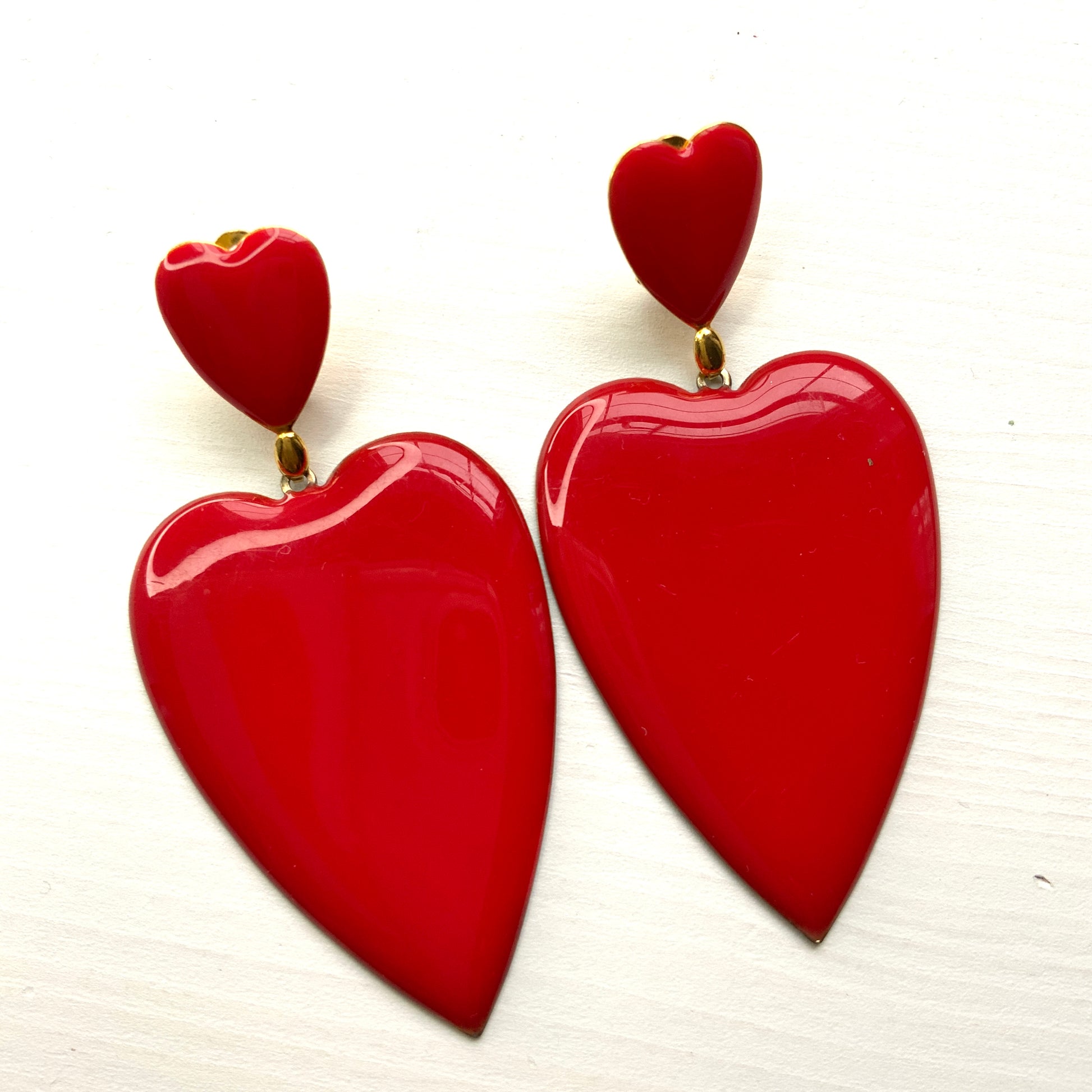 VINTAGE 1970-80s Red Enamel Heart Clip-On Earrings ヴィンテージ レッドエナメルハート クリップイヤリング