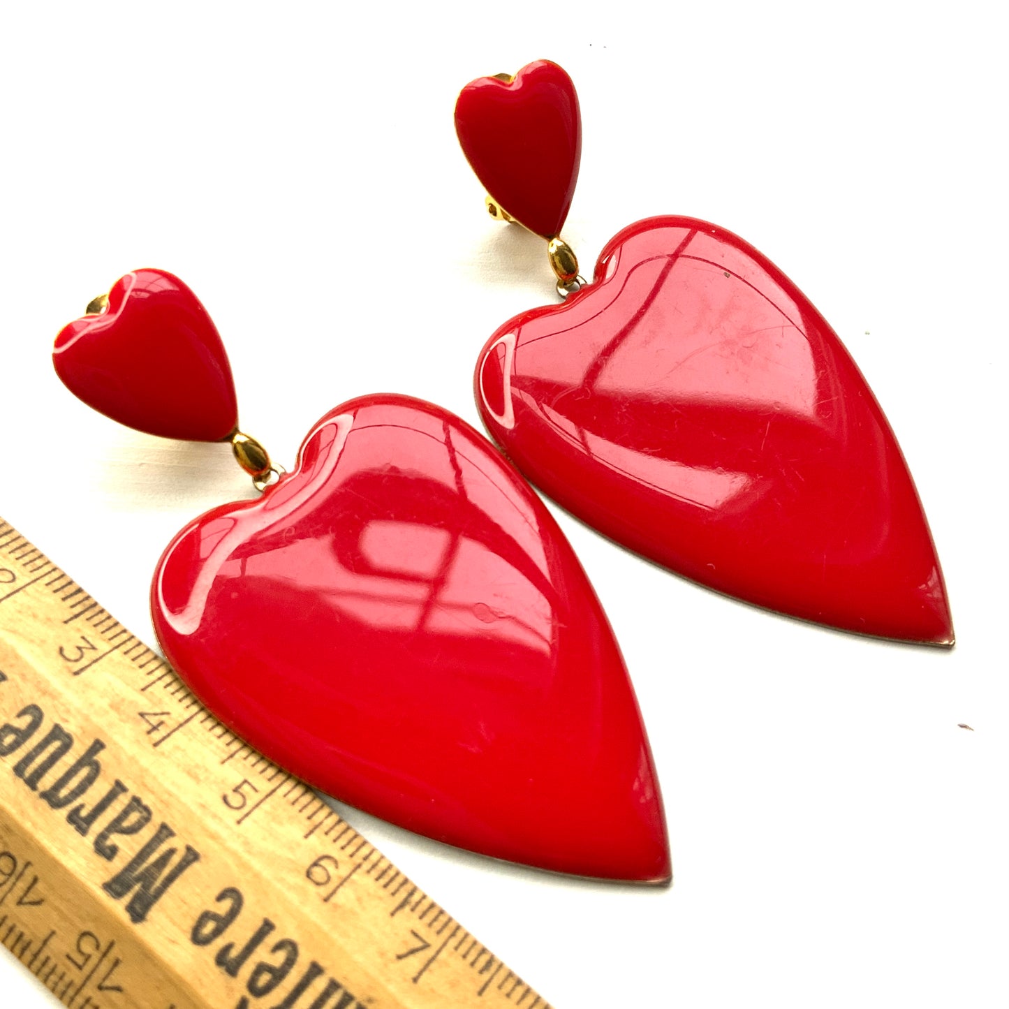 VINTAGE 1970-80s Red Enamel Heart Clip-On Earrings ヴィンテージ レッドエナメルハート クリップイヤリング
