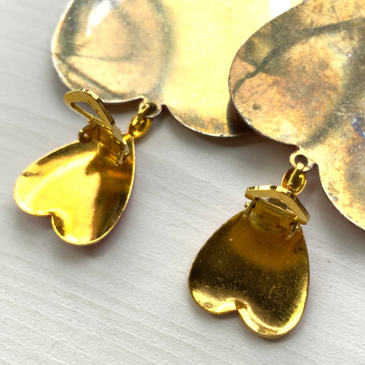 VINTAGE 1970-80s Red Enamel Heart Clip-On Earrings ヴィンテージ レッドエナメルハート クリップイヤリング