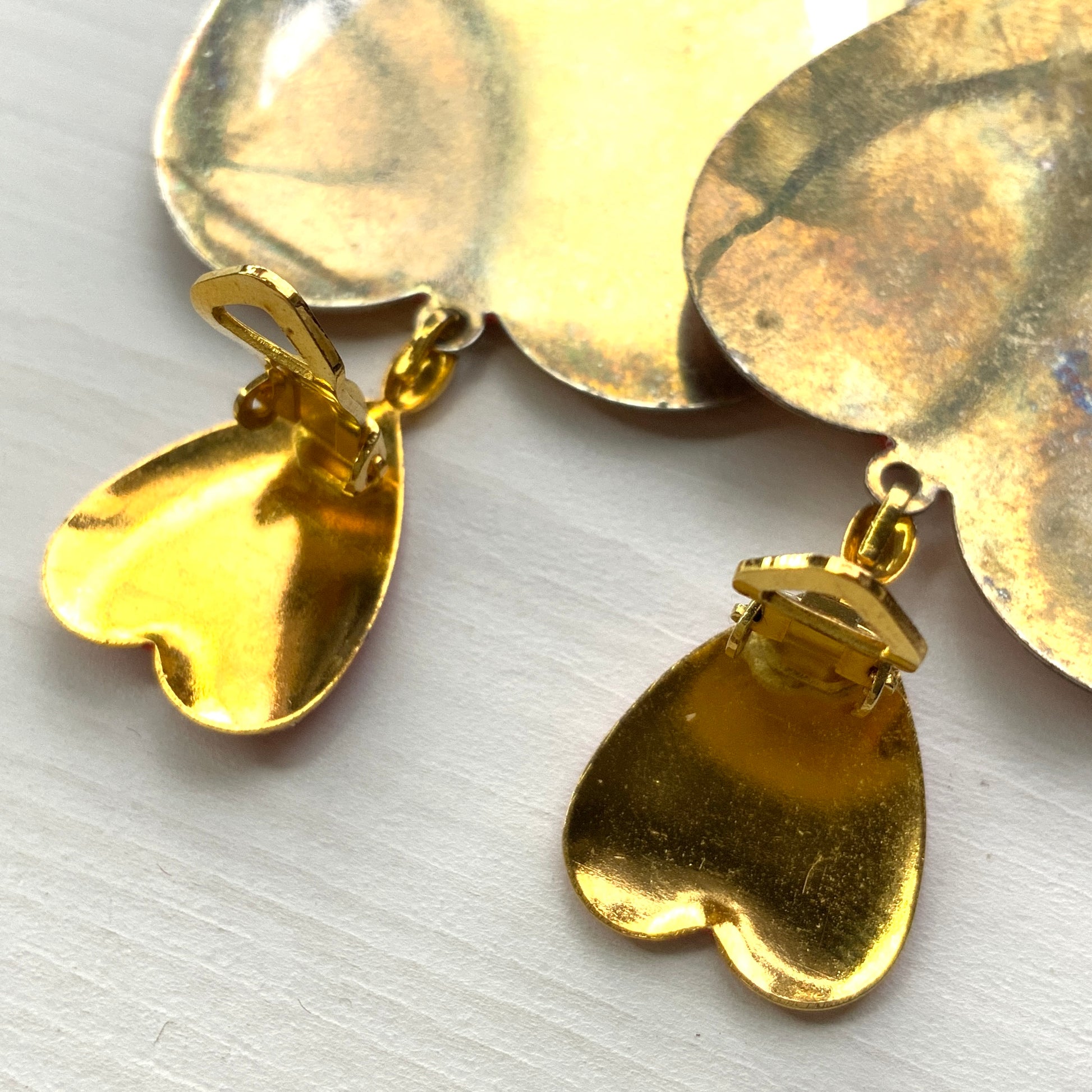 VINTAGE 1970-80s Red Enamel Heart Clip-On Earrings ヴィンテージ レッドエナメルハート クリップイヤリング